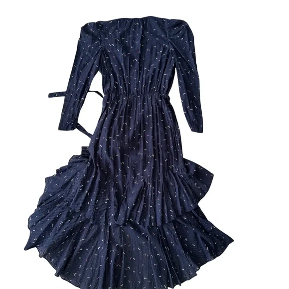 NWT Joie Ruffle Maxi Dress, Puff Sleeves, Tiered Skirt, Dragonfly Print, Sz L - Picture 6 of 15